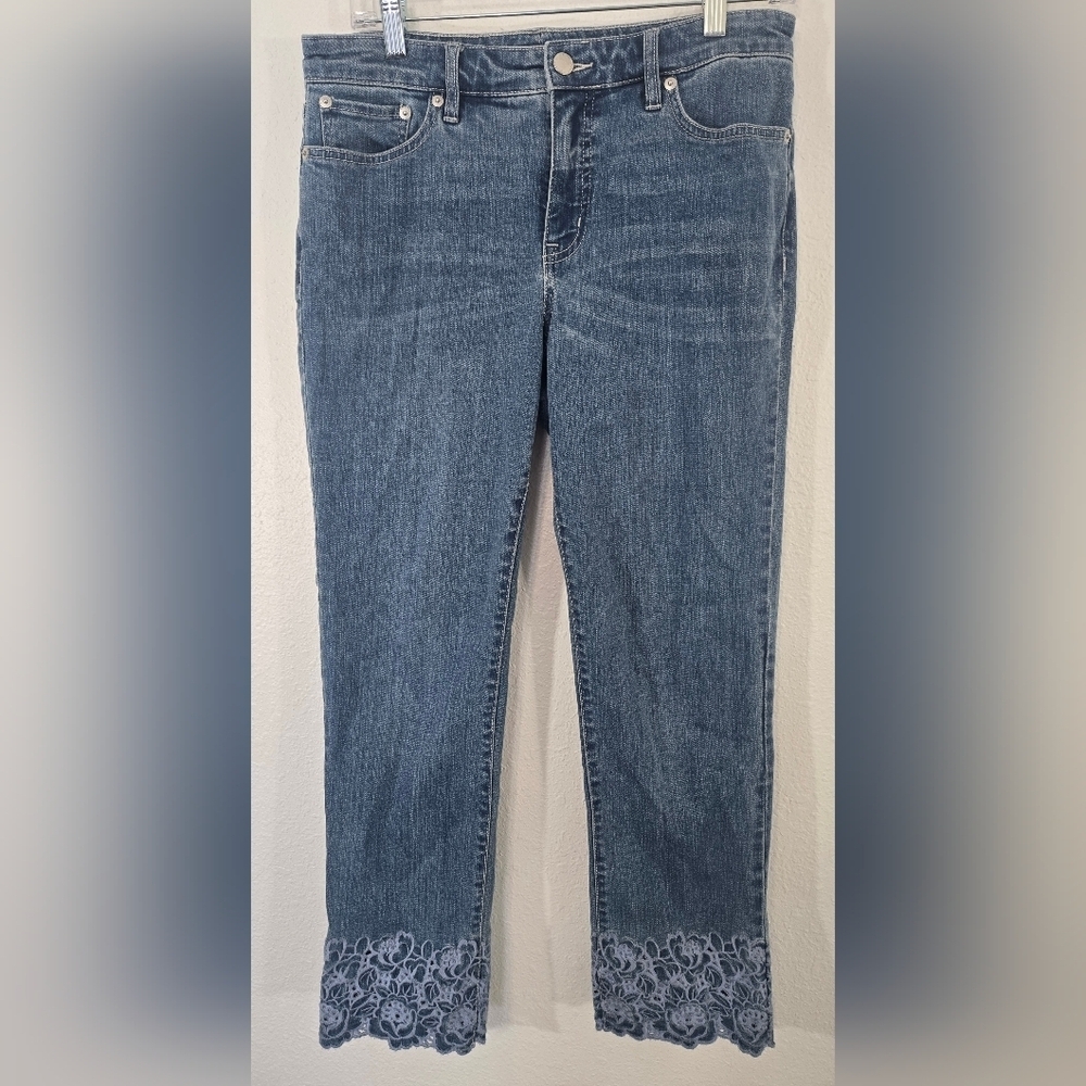 Lauren Ralph Lauren Straight Cropped Embroidered Cuff Jeans, size 6